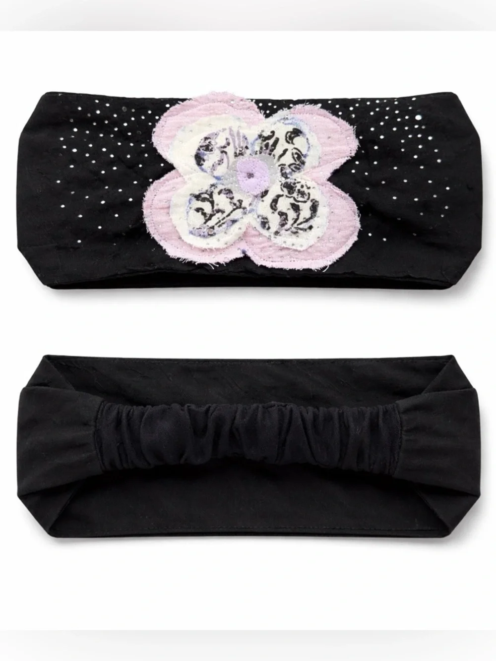 Boho Patchwork Wide Headbands Duo, Fits All Rhinestone Cotton Linen Hairbands